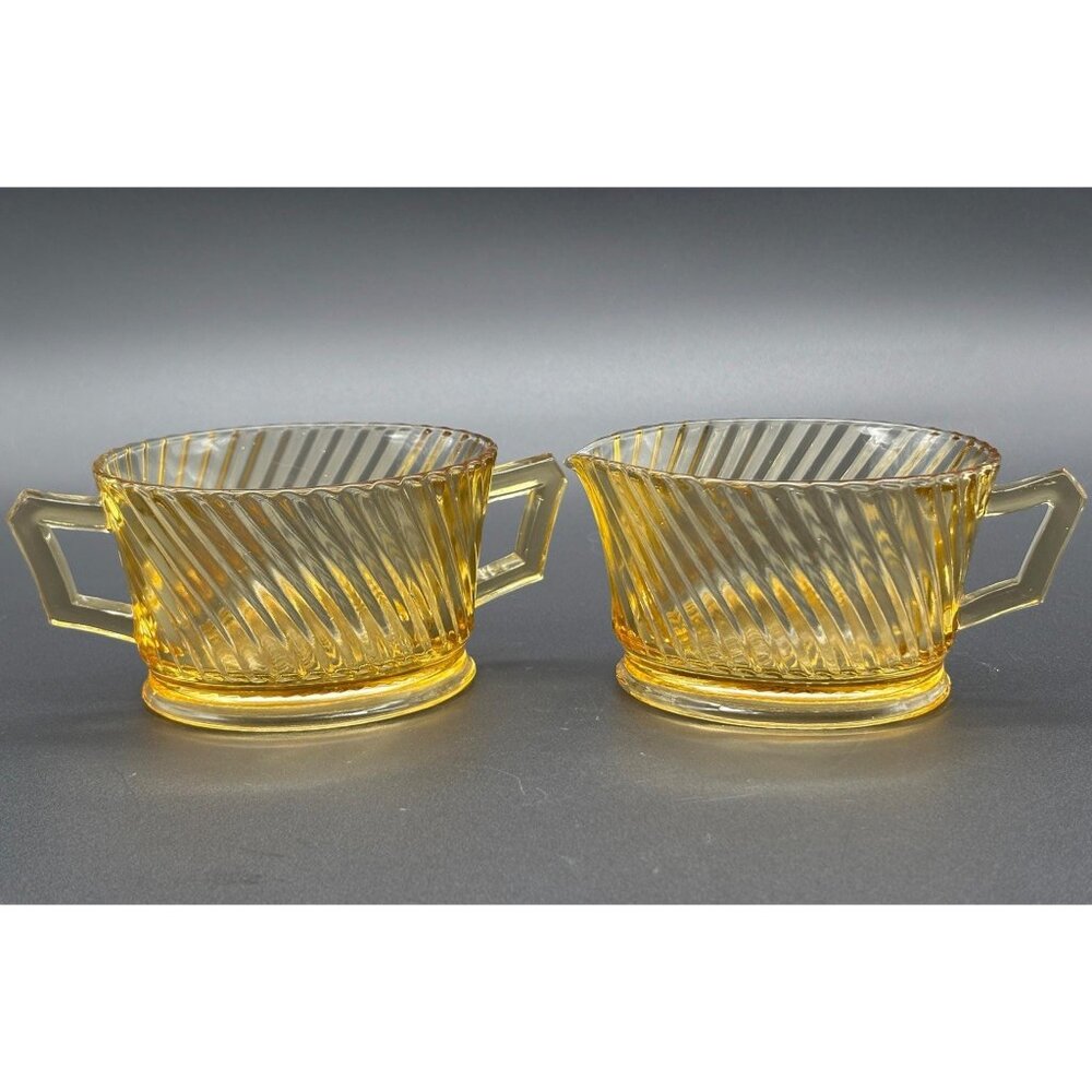 Vintage Federal Glass Diana Pattern Amber Depression Glass Cream & Sugar Set